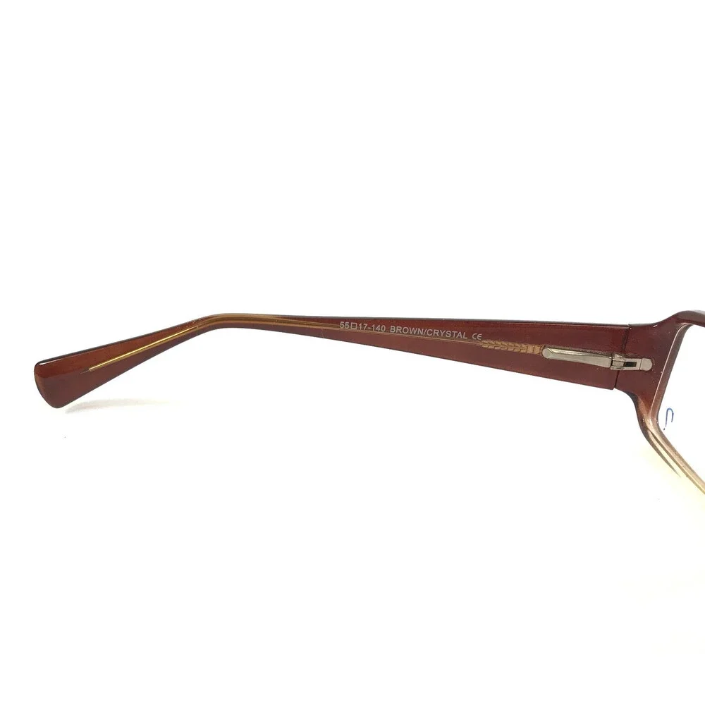4U Eyeglasses Frames US61 BROWN/CRYSTAL Rectangle Full Rim 55-17-140